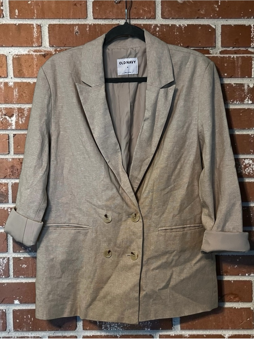Old Navy Women's Light Taupe Double-Breasted Blazer